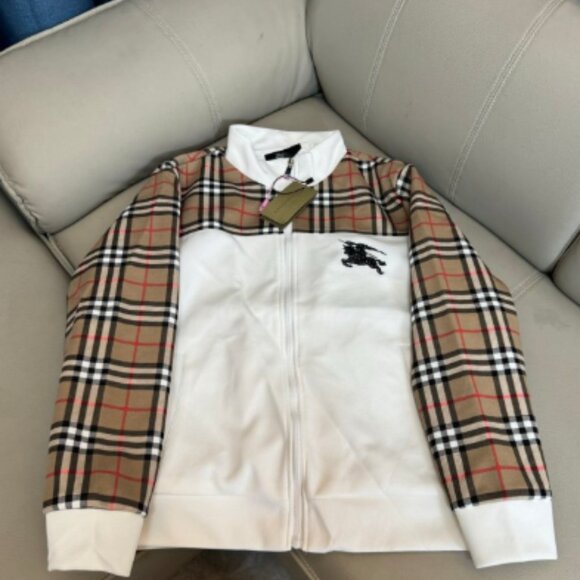 Burberry Check Panel Long Sleeve Jacket White and Brown Men's Size M - Picture 1 of 8